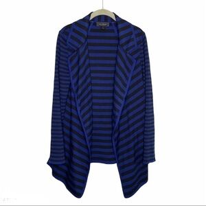St. John blue black striped wool blend waterfall cardigan